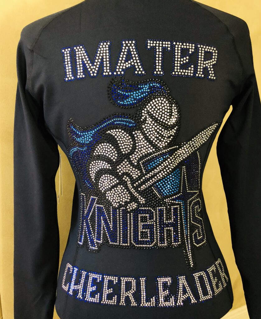 custom rhinestone team jacket examples Imater Knights Cheerleader